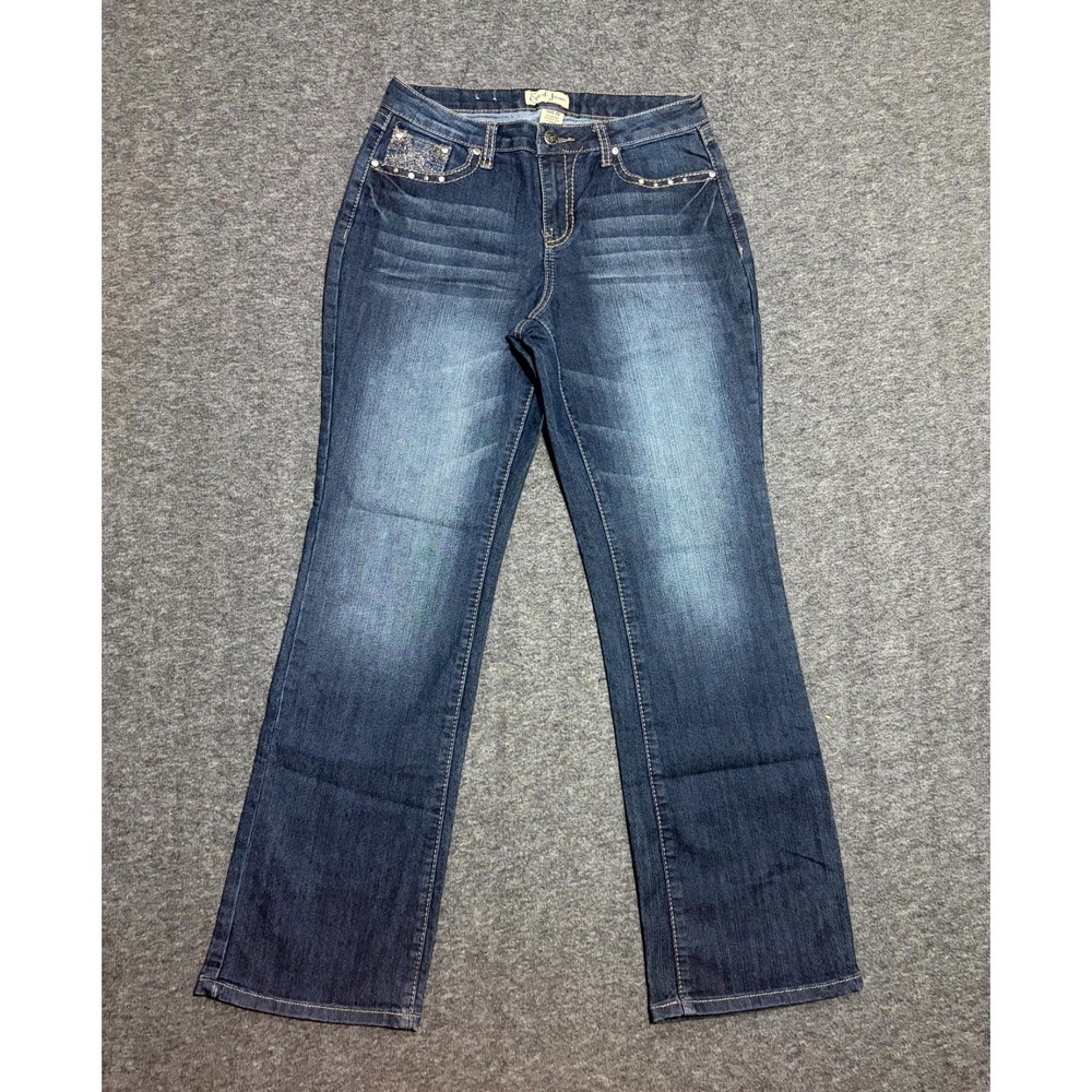 Earl Jeans Women's 10 Blue Denim Embellishment 5-Pockets Whiskered Streetwear